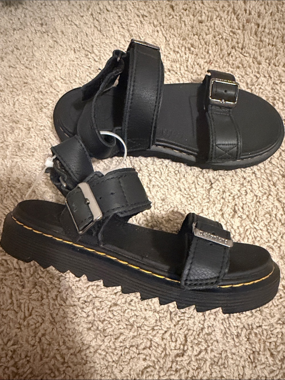 Dr. Martens Black Leather Adjustable Buckle Platform Sandals